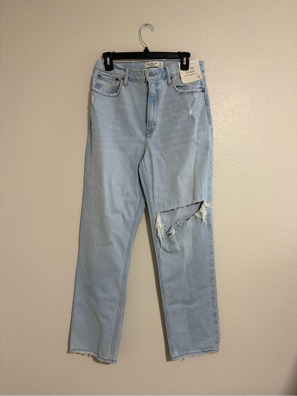 Abercrombie & Fitch Light Blue Straight-Leg Distressed Jeans